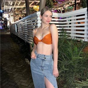 Shiny orange tie top